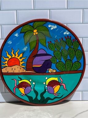 Hand Painted Ceramic Plate Paisaje Lacustre Vibrant Colorful Mexican Folk Art